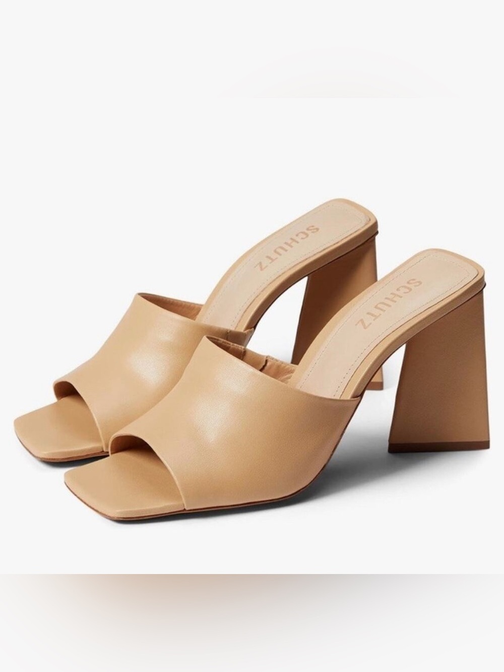 New Schutz Lizah Mule Sandals Square Toe in Light Nude Napa Leather Size 8.5